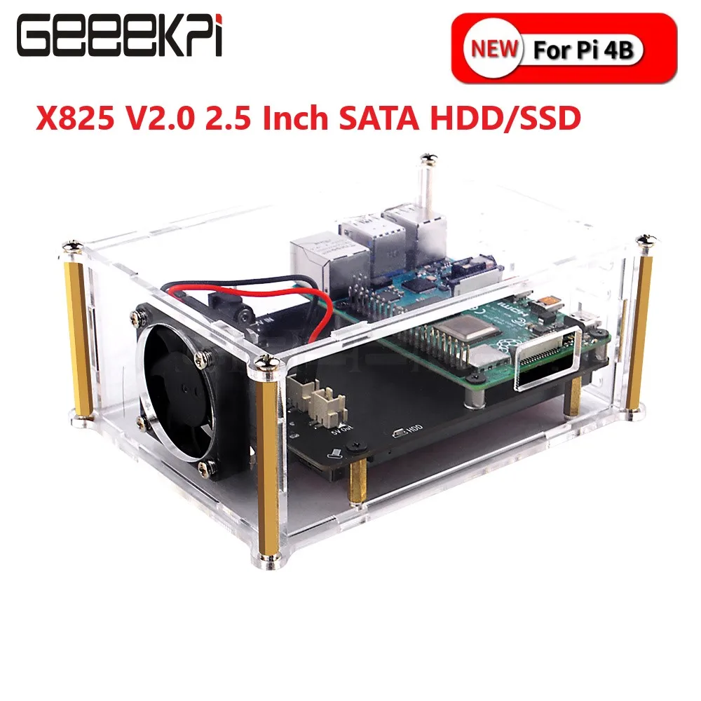 Raspberry Pi X825 версия 2,5 дюйма SATA HDD/SSD Плата расширения для хранения акриловый чехол для Raspberry Pi 4 Модель B Raspberry Pi X825 версия 2,5 дюйма SATA HDD/SSD Плата расширения для хранения акриловый чехол для Raspberry Pi 4 Модель B
