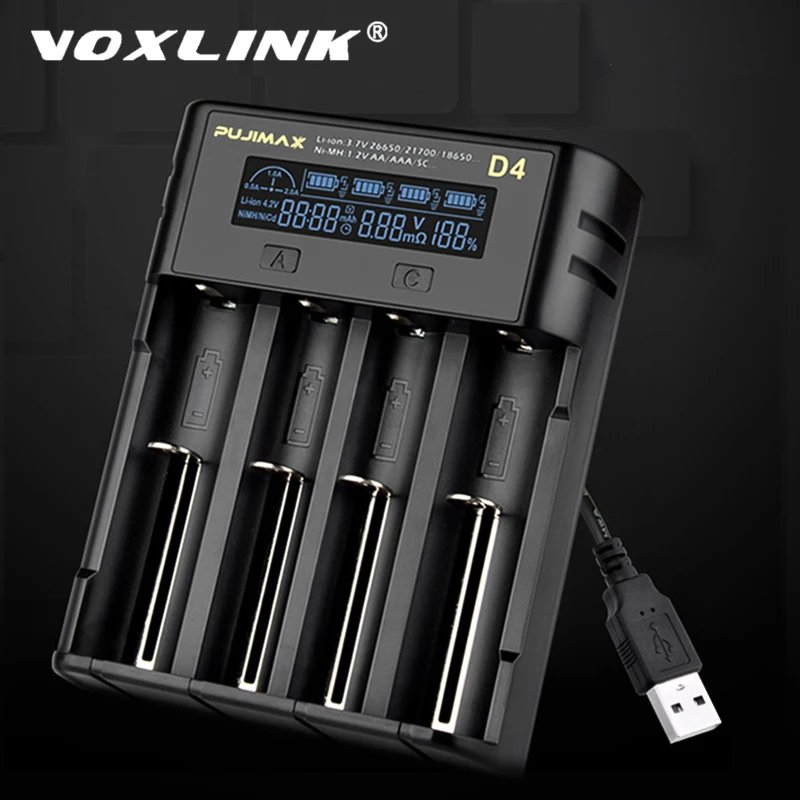 

VOXLINK 18650 battery charger LCDscreen show the fast charging 26650 18350 21700 22650 1.2V Li-ion Rechargeable Battery charger