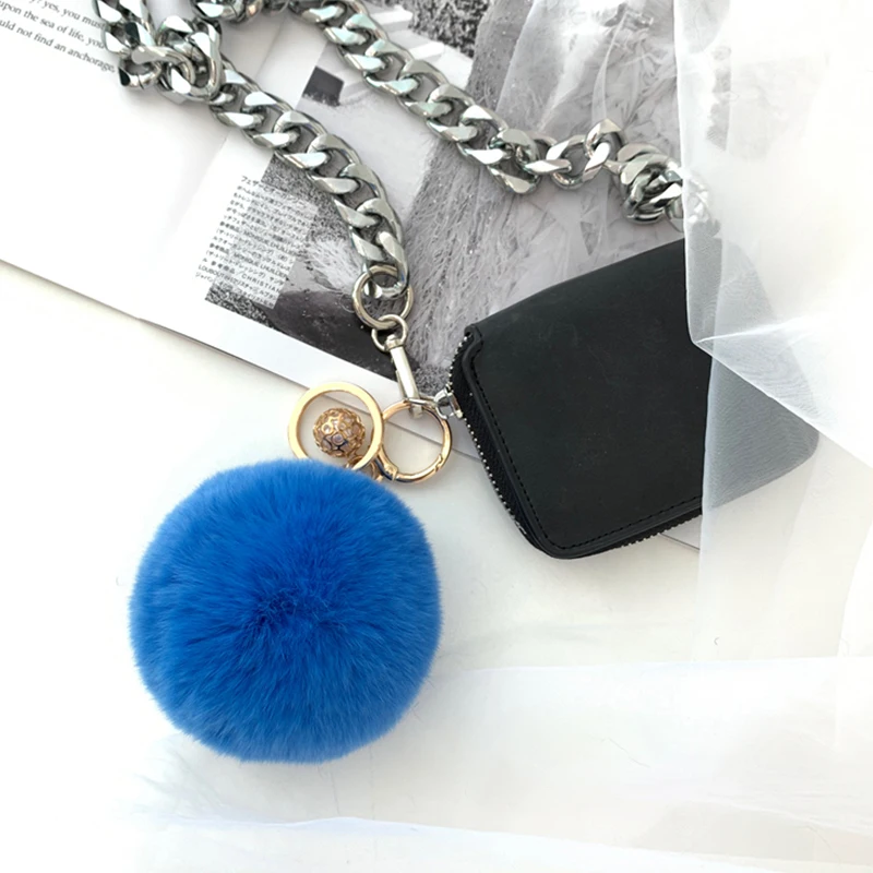 

Key-Chain Jewelry Trinket Pompons Real Rex Rabbit Fur Ball Women Fashion Bag-Hang Pendant 13-Colors