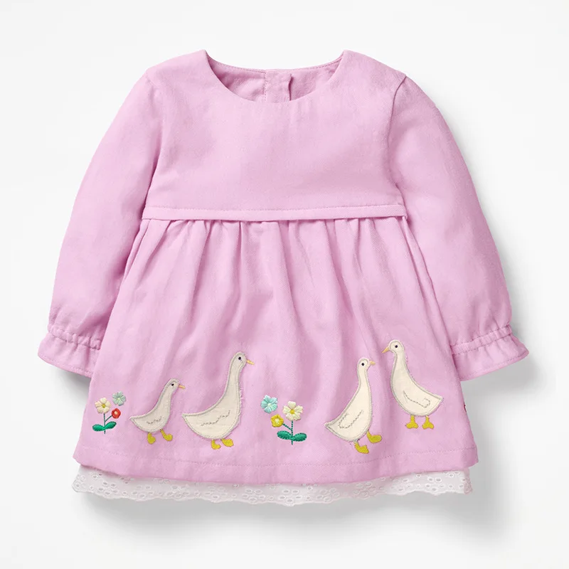 Little maven/Модная брендовая осенняя одежда для маленьких девочек; фиолетовые хлопковые платья с аппликацией животных для маленьких девочек; S0528