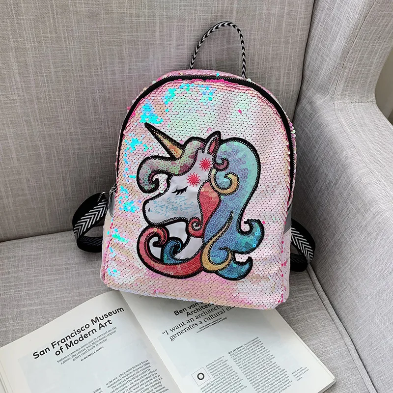

Милый Единорог печатных рюкзак с заячьими ушками для детей начальной школы рюкзак мешок Дети Единорог блесток двойная сумка