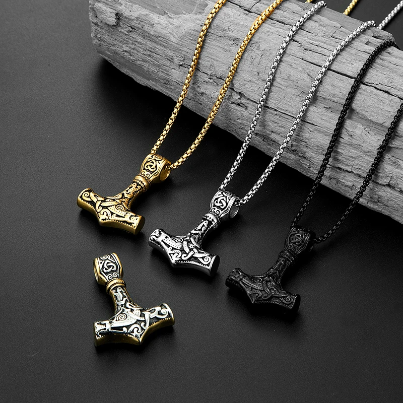 

Stainless Steel Chain Vegvisir Anchor Pendant Men Jewelry Norse Vikings Thor's Hammer Mjolnir Scandinavian Rune Amulet Necklace