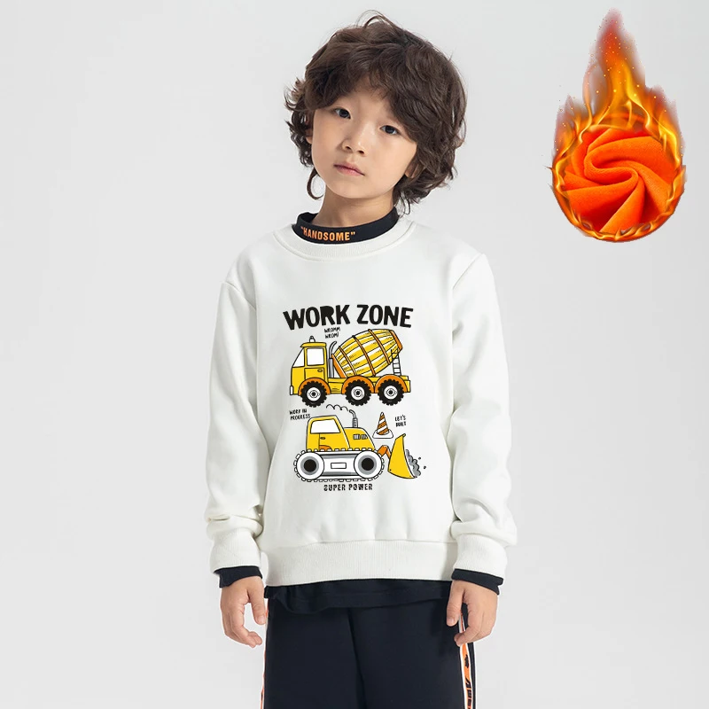 

Sweatshirt Boy Winter Clothes Fleece Lining Thick Warm Sports Crew For Toddlers Baby