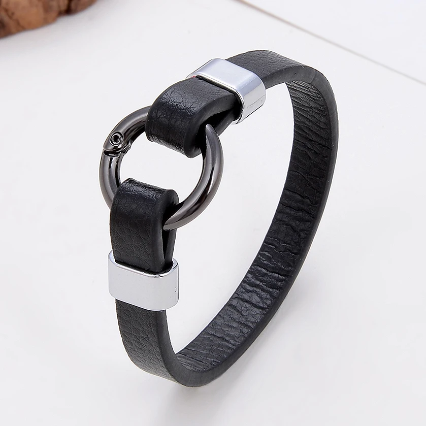 

Simple Leather Rope Charm Bracelets Zinc Alloy Round Spring Ring Clasps Women Bracelet 2021 Couple Jewelry & Accessory