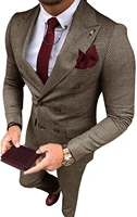 mens business suits 2 pieces double breasted regular fit notch lapel plaid wool prom tuxedos for wedding blazerpants