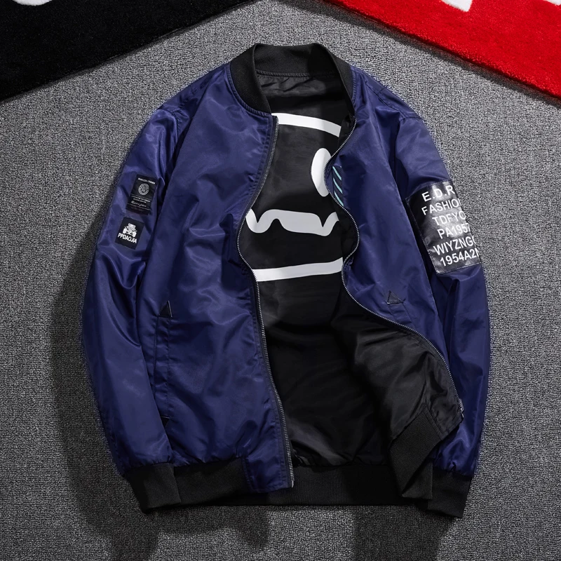 2019 мужская куртка бомбер с нашивкой зеленая Двусторонняя Тонкая Мужская