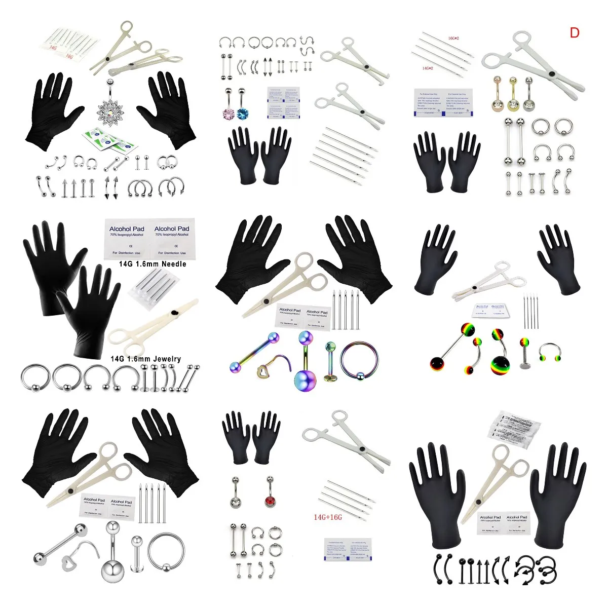 Комплект для пирсинга с Упаковка иголок Нос Кольца перегородки носа пирсинг