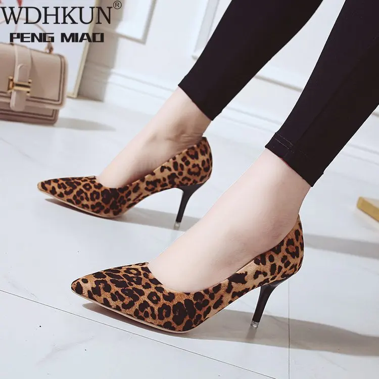 

Plus Size 35-44 Shoes Woman High Heels Pumps 8cm Tacones Pointed Toe Stilettos Talon Femme Sexy Ladies Wedding Leopard