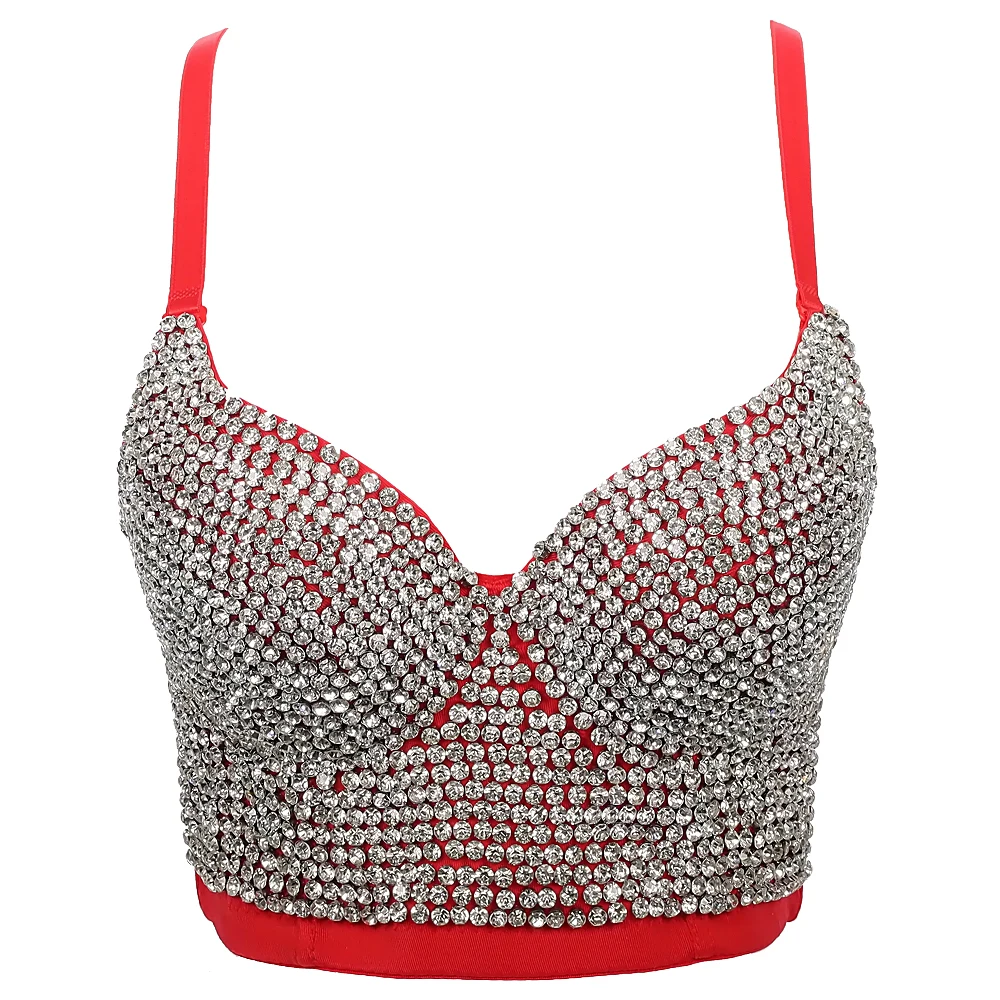Rhinestone Top Rave Festival Clothing Glitter Bustier Silver Sexy Crop Top Party Night  Diamond Christmas Clothing DB900
