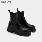 SOUTHLAND ботильоны для женщин; Обувь без шнуровки женские ботинки Челси черная кожа не сужающийся к низу Высокая платформа; Женская зимняя обувь