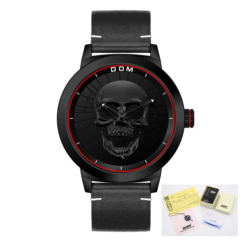 M-1231BL-1M4 Крутые Панк 3D череп мужские часы Бренд DOM роскошные стальные золотые черные винтажные кварцевые мужские часы спортивные часы Relogio Masculin - Цвет: M-1231BL-1M4