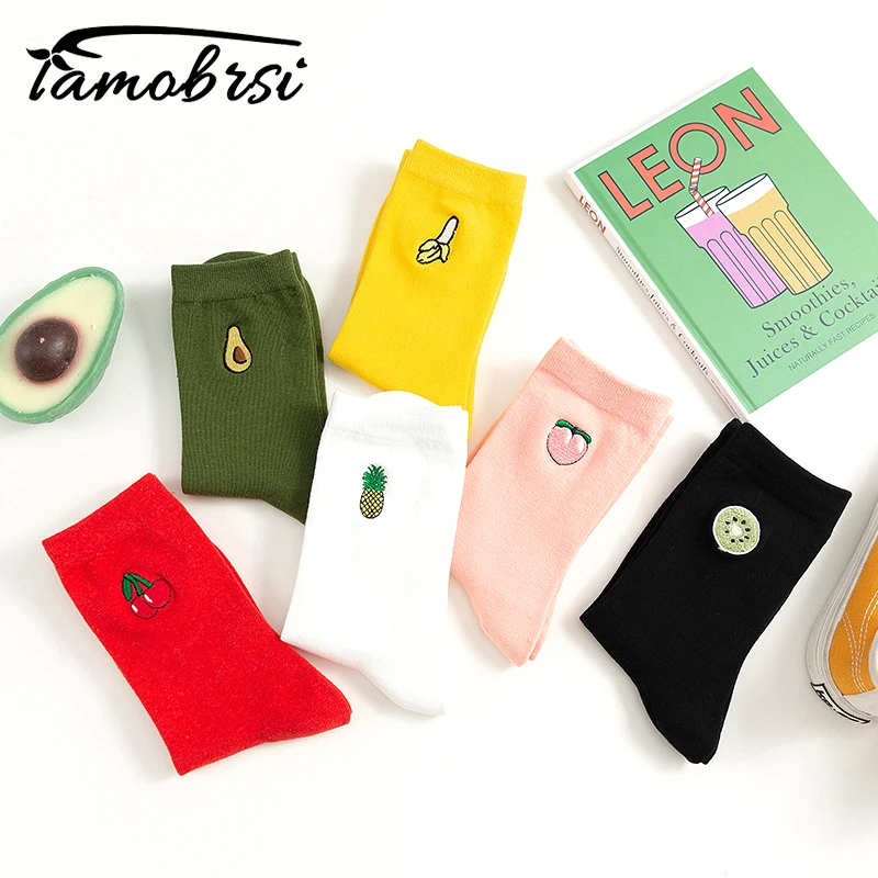 Носки женские с мультяшной вышивкой милые короткие зимние хлопковые Хэппи Сокс