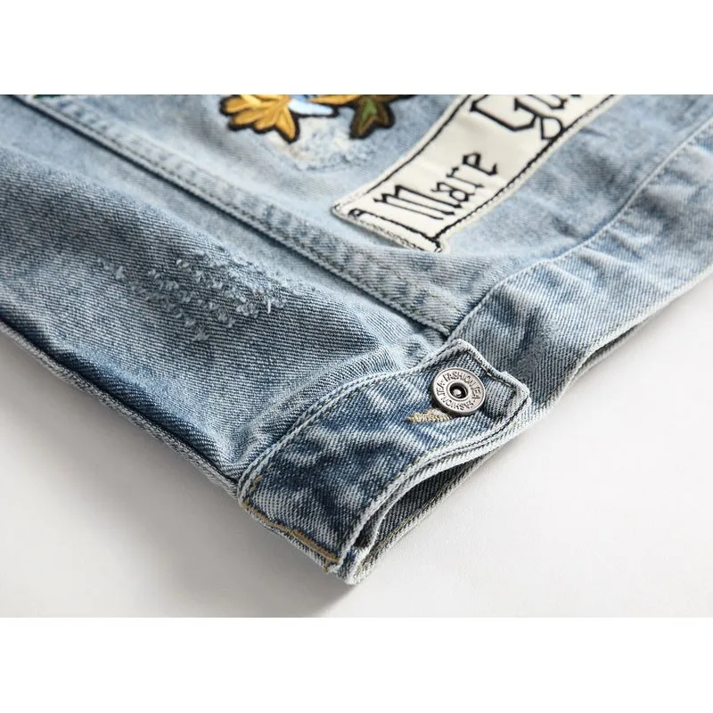 2020 New Hole Denim Jackests Fashion Embroidery Men Jackets Solid Turn-down Collar Cowboy Male Coat Clothes Jaqueta Masculina | Мужская