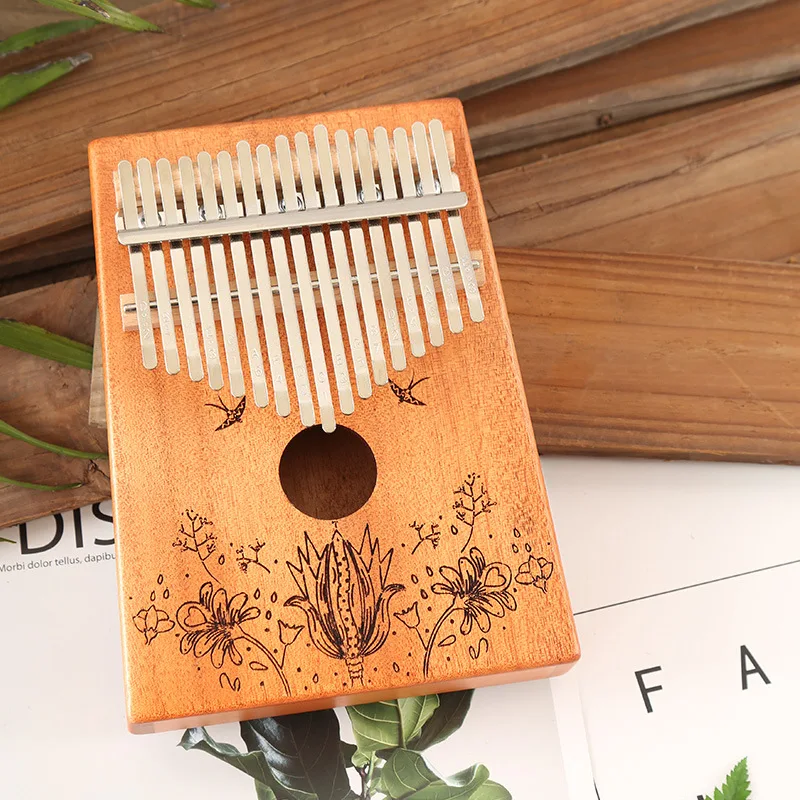 Flower Kalimba 17 клавишное фортепиано Красивые Музыкальные инструменты красное дерево большой палец пианино популярный новичок дать 1 набор аксессуаров - Цвет: Flower
