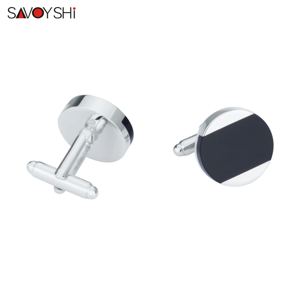 SAVOYSHI роскошные черные каменные запонки мужские запонки для рубашки высокого качества брендовые круглые запонки Бизнес подарок ювелирные изделия