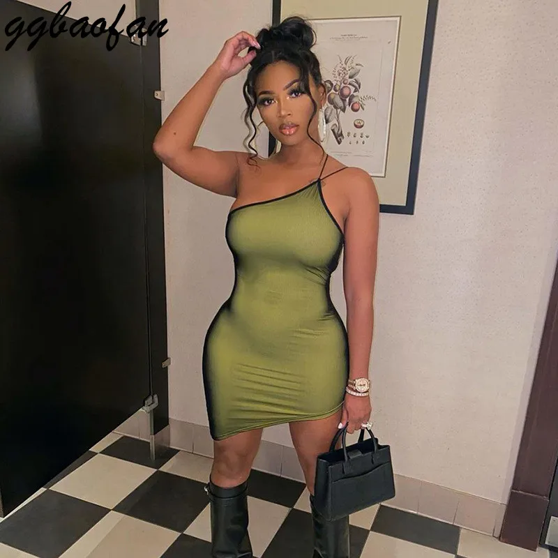 

Ggbaofan Mesh Patchwork One shoulder Backless Dresses For Women‘s Sexy Club Wear Party Bodycon Mini Dress Female Hot 2021 Summer