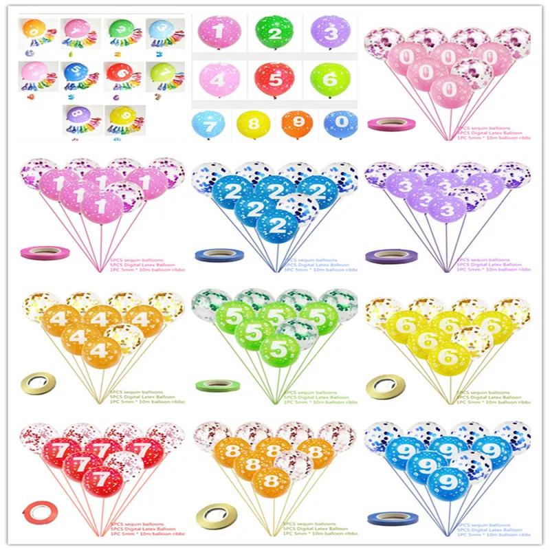10PCS12 дюймов цифровой латексный шар разноцветные Блестки Детские вечерние