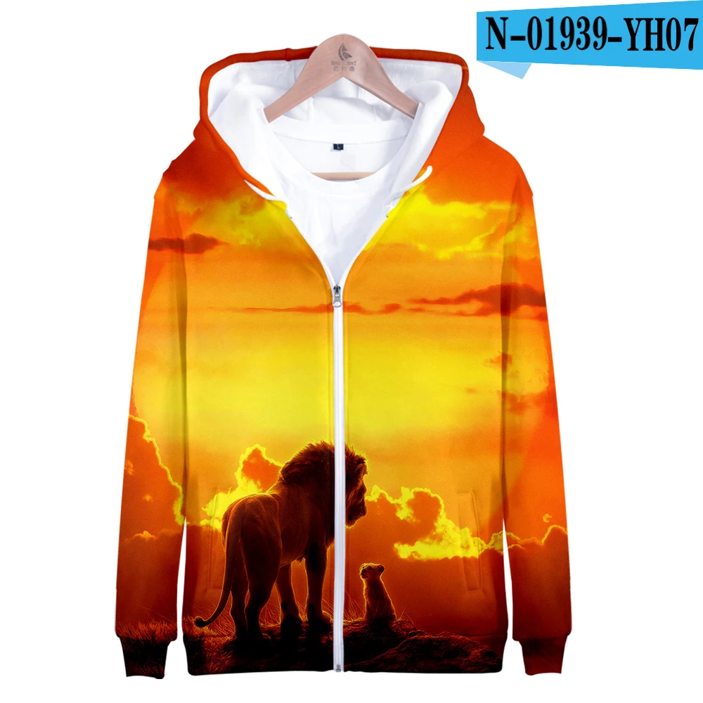 Толстовка мужская/детская с капюшоном свитшот на молнии 3D рисунком короля и Льва