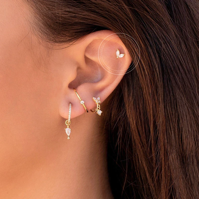 

AIDE 925 Sterling Silver Earrings Dainty Colorful Zriocn Flower Shaped Stud Earrings for Women Ear Piercing Earrings Jewelry