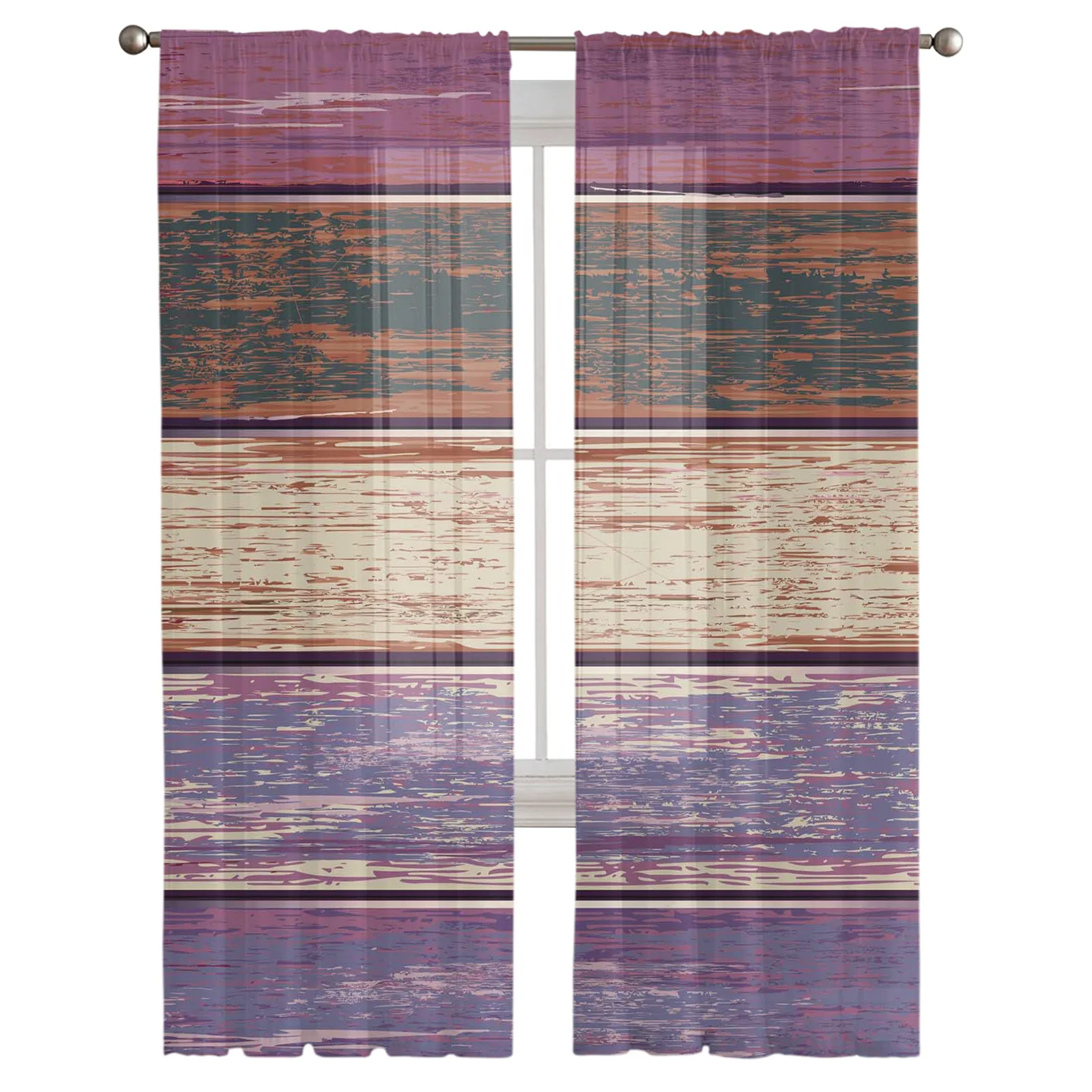 Ретро текстура под дерево фиолетовые экраны вуаль тюль прозрачные Занавески для