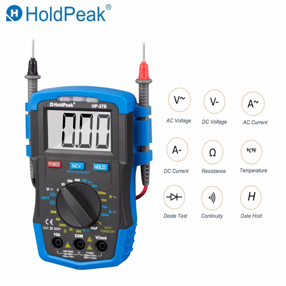 Цифровой мультиметр HoldPeak HP 37B измеритель напряжения силы тока сопротивления