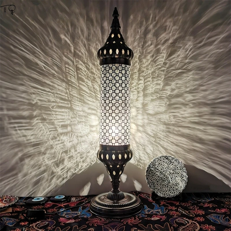 

Turkey Vintage Retro Hollowing Out Ice Cracks Table Lamp Home Decor Led Desk Lights Living Room Bedroom Restaurant Hotel Coffee