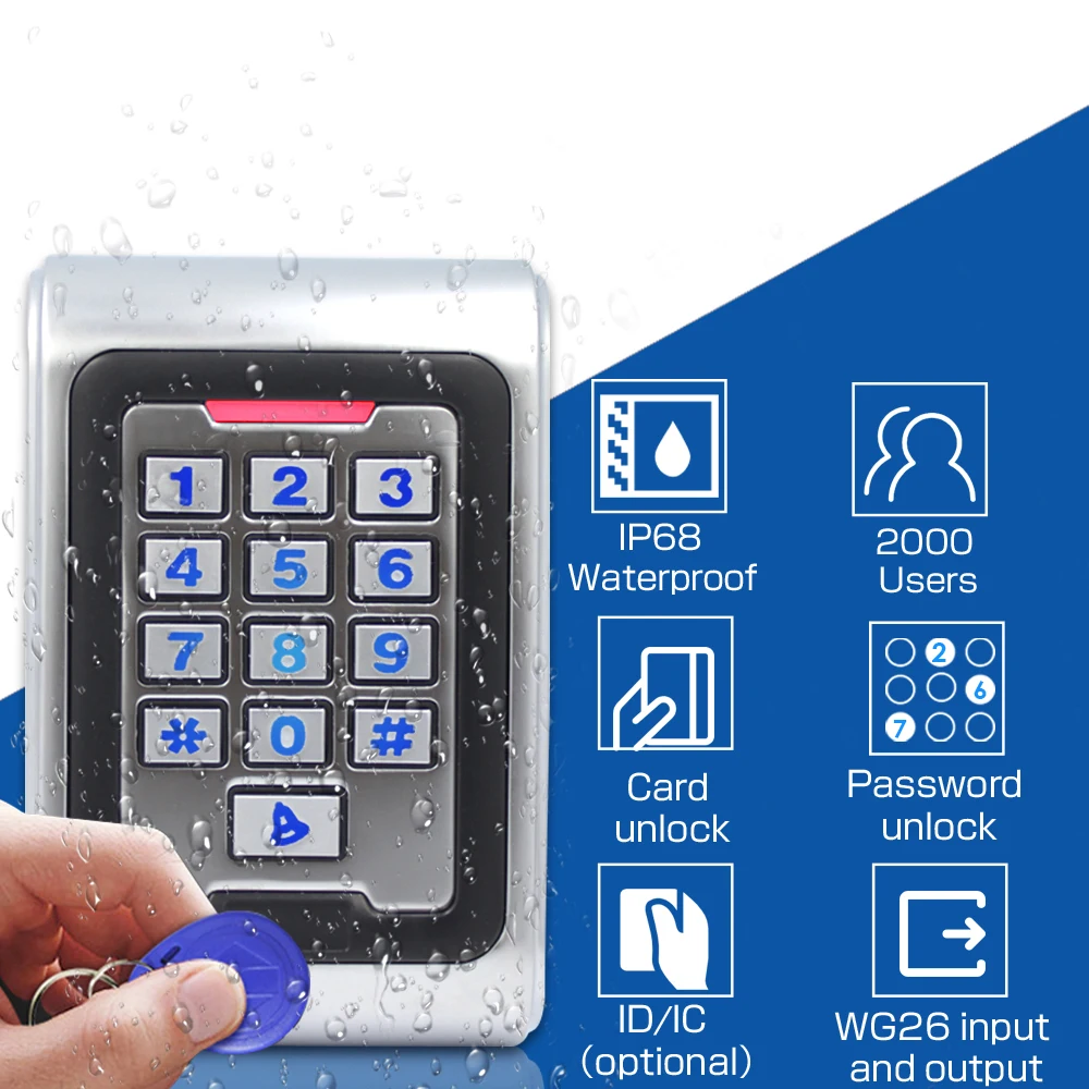 

IP68 Waterproof Controller Outdoor Metal Standalone Access Control Users Access WG Input 2000 Output Door Backlight ID Card
