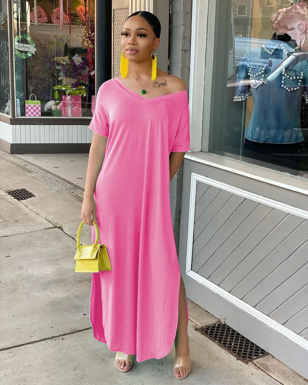 

Summer Loose Tshirt Maxi Dress Women Fashion Casual Home Large Size White Short Sleeve Long Dress