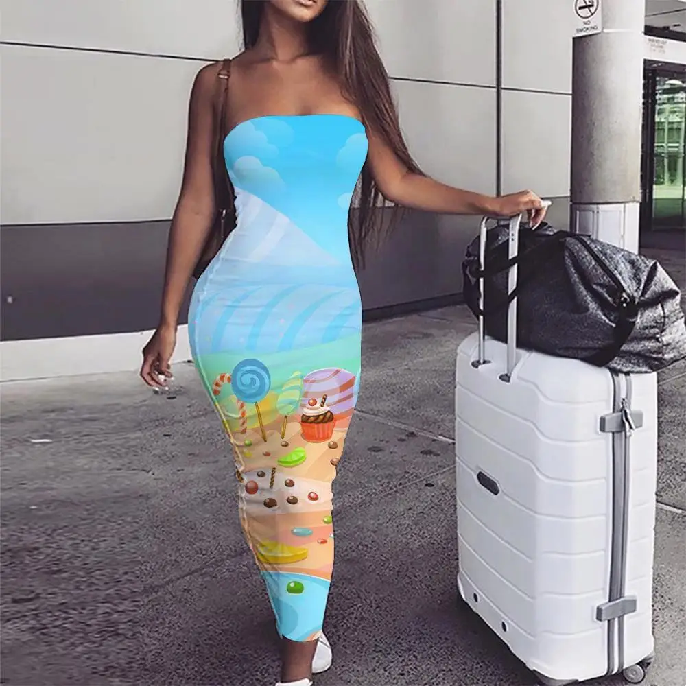 

KYKU Brand Candy Dress Women Ice Cream Vestido Sexy Lovely 3d Print Colorful Bodycon Dress Womens Clothing Vintage Ladies Wrap