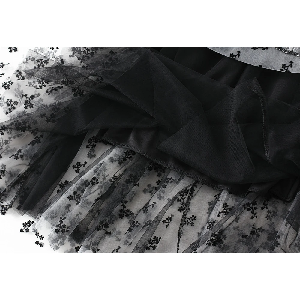 

SISHION Print Mesh Skirt for Women 2021New Spring Summer Fashion High Waist Long Tulle Black Skirts SP1363