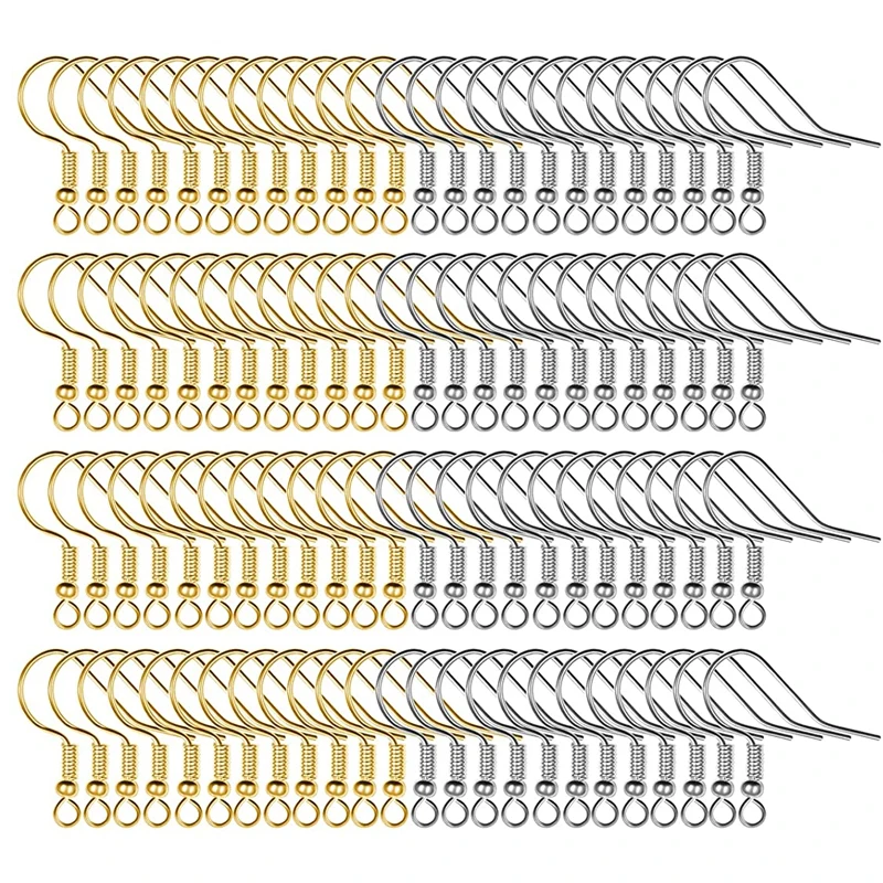 100 штук крючков для сережек гипоаллергенных проволочных ушей с шариком и катушкой, французских крючков для ювелирных изделий DIY оптом.