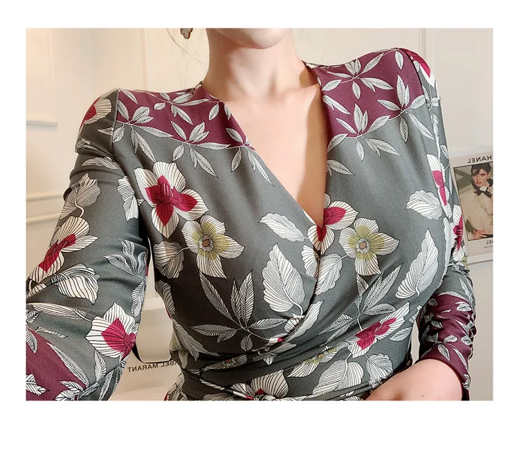 

2021 Autumn Vintage A-Line Print Ankle-Length Long Dress Women Split Sexy V Neck Button Slit Dress Boho Dresses Women Vestidos