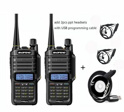 2 headsets 1 cable Водонепроницаемый Uv-9r plus baofeng 10 Вт беспроводной Cb радио рация дальность 15 км 20 км talkies для автомобиля Охота любительский радио ham - Цвет: 2 headsets 1 cable