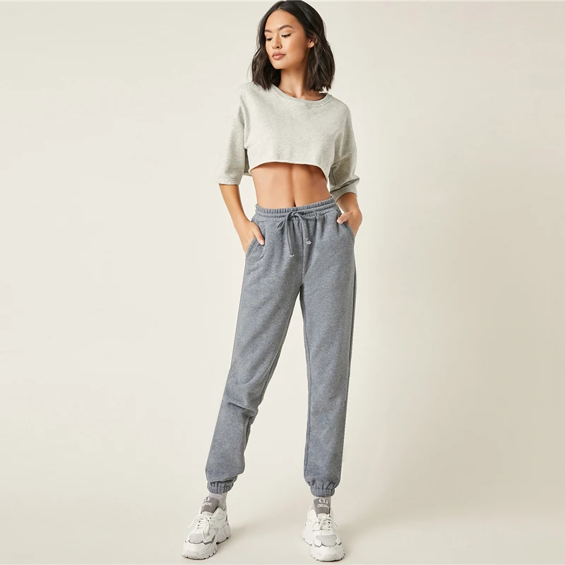 

SHEIN Drawstring Waist Solid Basic Sweatpants Women Autumn Winter High Waist Ladies Sporting Trousers Casual Pants