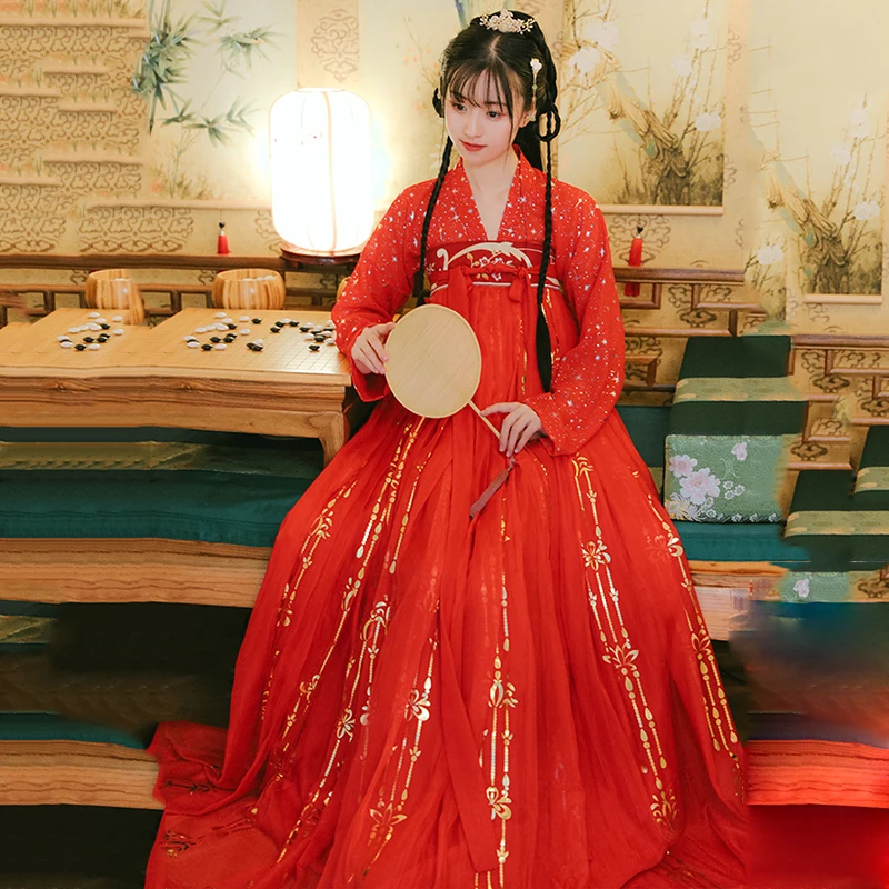 Женское традиционное китайское платье Hanfu красное сказочной принцессы восточные