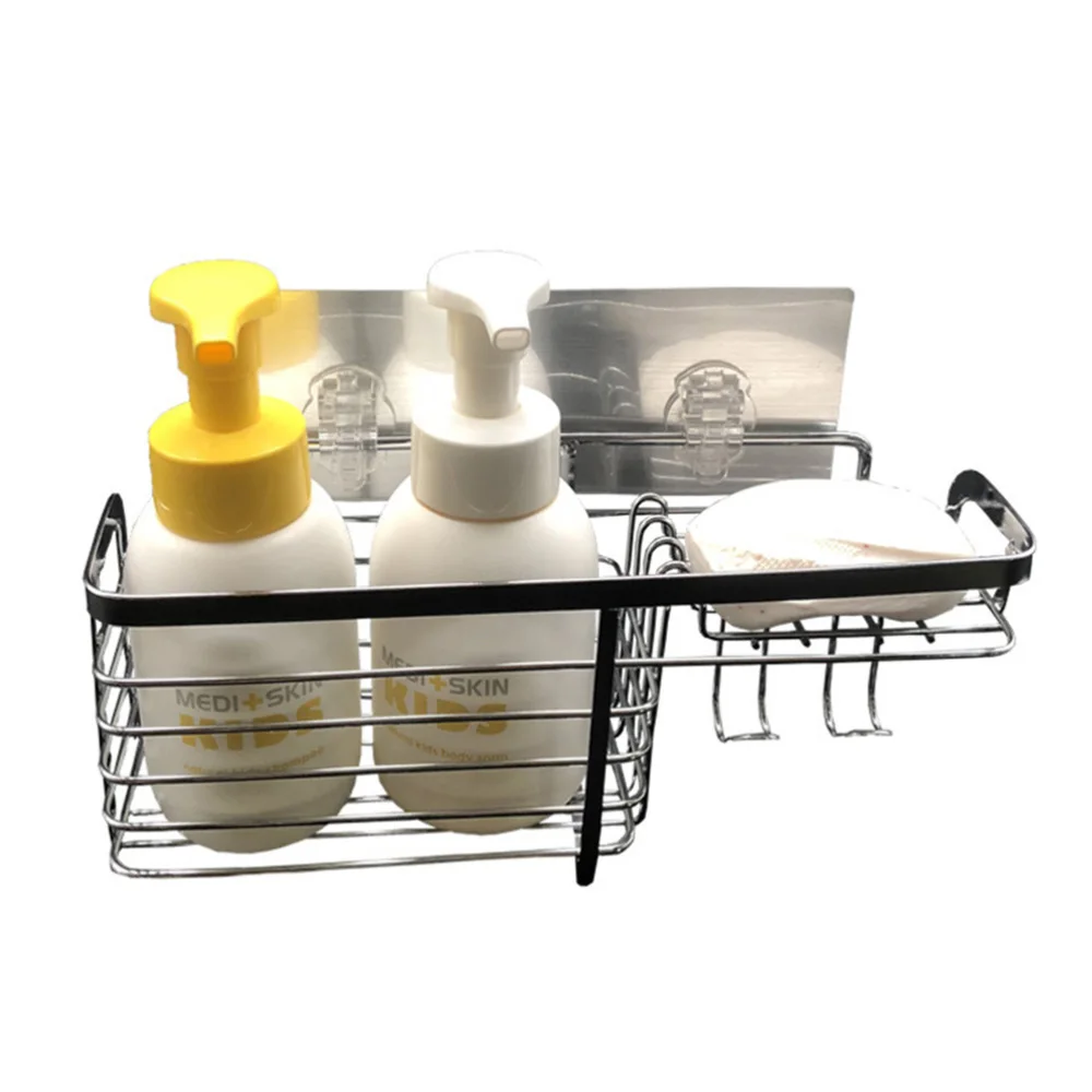 

Adhesive Bathroom Shelf Organizer Shower Caddy Kitchen Storage Rack Wall Mounted Drilling Rustproof Stainless Steel Wire Bask