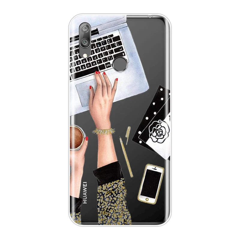 Розовый женский мультяшный чехол для Huawei Y5 Y6 Y7 2019 мягкий силиконовый телефона Y9 Pro