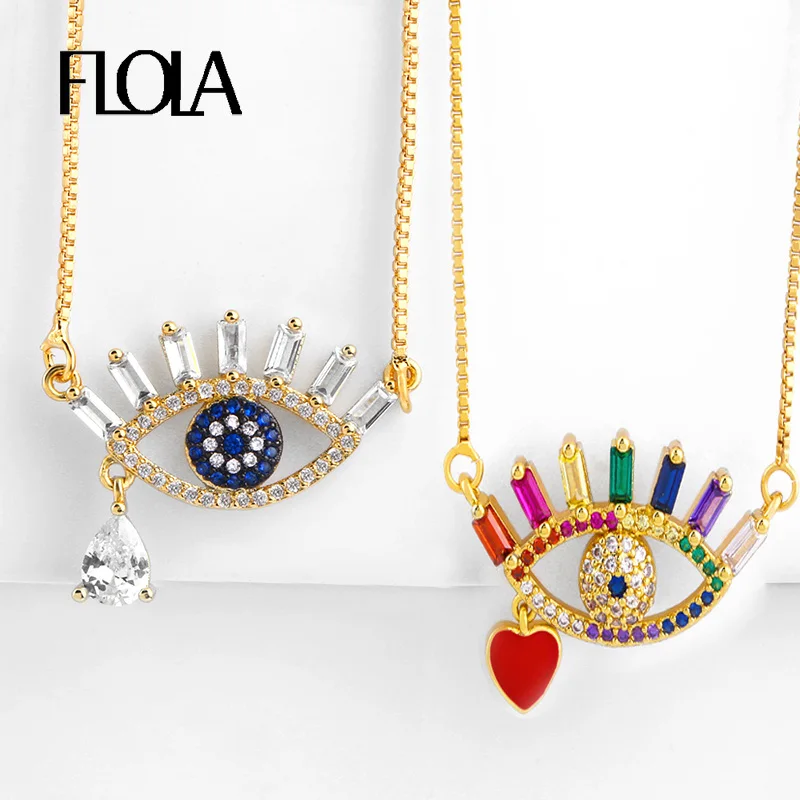 Ожерелье для женщин Blue Luxuly Evil Eye Радужный багет Круглый цветной AAA Фианит
