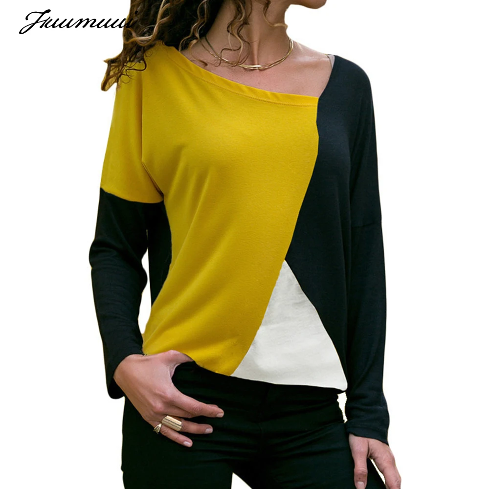 Fuumuui цветные женские футболки повседневные с длинными рукавами и круглым вырезом