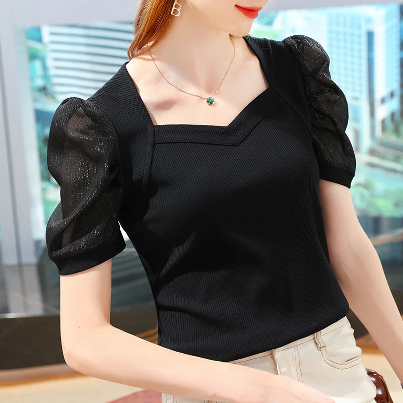 

Modal T-shirt women's 2021 new summer women's short sleeve T-shirt French Court Style Bubble Sleeve Top