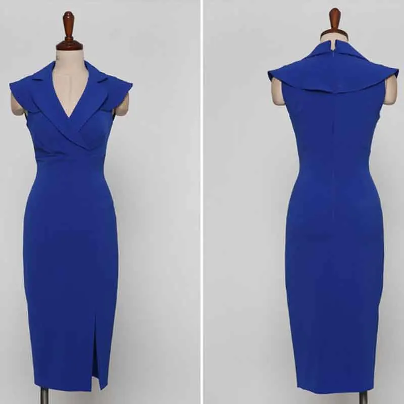 

Korean Style Ladies Temperament Suit Collar 2020 New Summer Elegant Office Sleeveless Work Wear Slim Sexy Split Buttocks Dresses