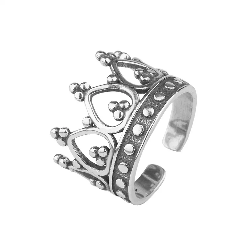 

Fengxiaoling 2021 New 100% Real 925 Sterling Silver Crown Rings For Women Vintage Silver Rings Fine Jewelry Cute Accessories