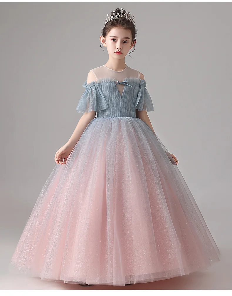 Блестящее платье с цветочным узором для девочек на свадьбу Драпированное Платье