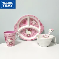 takara tomy hello kitty melamine imitation porcelain cartoon tableware set childrens grid plate handle bowl