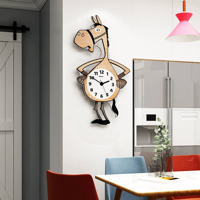 

MEISD Large Cartoon Wall Clock Horse Modern Design Home Decor Watch Wall Hanging Horloge With Pendulum Free Shipping