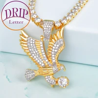 gold color animal eagle pendant iced necklace charm free 3mm rope chain mens hip hop bling cubic zircon jewelry