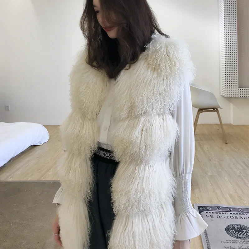 Женский жилет из натурального монгольского овечьего меха на весну осень и зиму