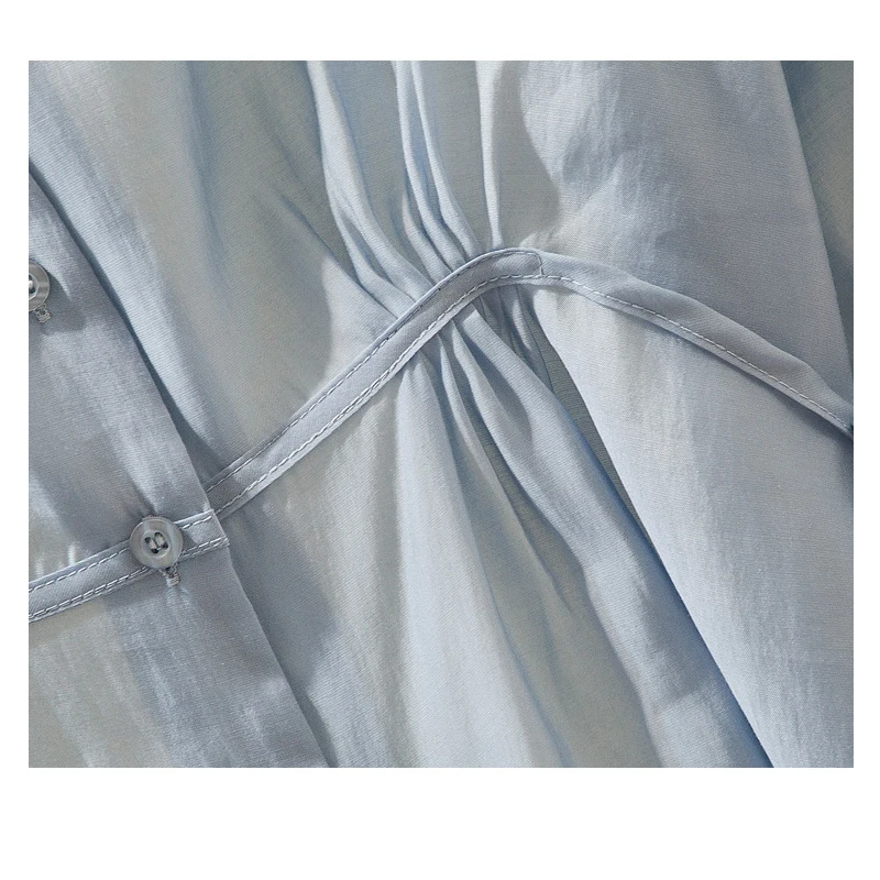 

Korean Style Chiffon Half-Sleeve Ruffled Tops Plus Size Loose Button Lace Up Summer 2021 V-neck Shirts Women Solid Clothes 9982