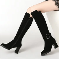 winter warm thigh high shoes women genuine leather high heel knee high boots female round toe platform pumps shoes casual shoes