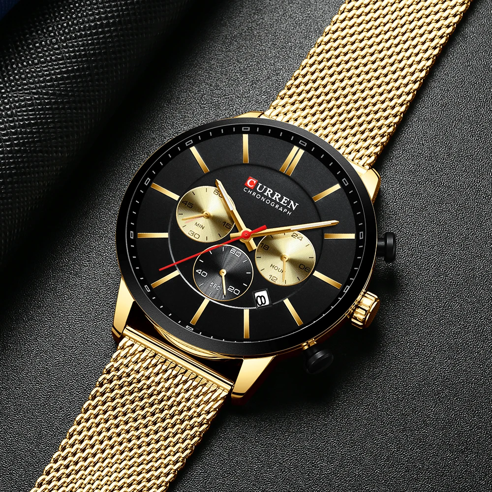 

2021 New Style CURREN Top Luxury Brand Watch Men Fashion Casual Dress Quartz Clock Gold Steel Strap Black Dial 30m Waterproof
